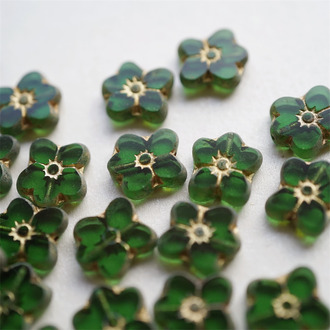 翡翠祖母绿描金~捷克珠小花花花朵琉璃珠玻璃珠DIY串珠材料 14MM