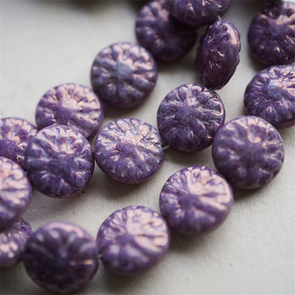 绝版光泽感紫色~大丽花扁圆捷克珠玻璃琉璃 15MM