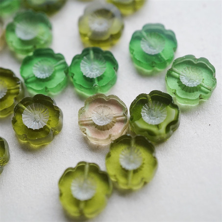 5枚入绝版绿色mix~捷克珠夏威夷小花花花朵琉璃珠玻璃珠DIY串珠材料 14MM