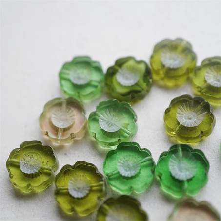 5枚入绝版绿色mix~捷克珠夏威夷小花花花朵琉璃珠玻璃珠DIY串珠材料 14MM-2