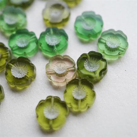 5枚入绝版绿色mix~捷克珠夏威夷小花花花朵琉璃珠玻璃珠DIY串珠材料 14MM-4