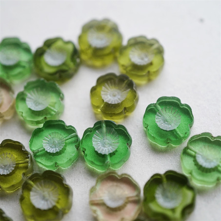 5枚入绝版绿色mix~捷克珠夏威夷小花花花朵琉璃珠玻璃珠DIY串珠材料 14MM-3