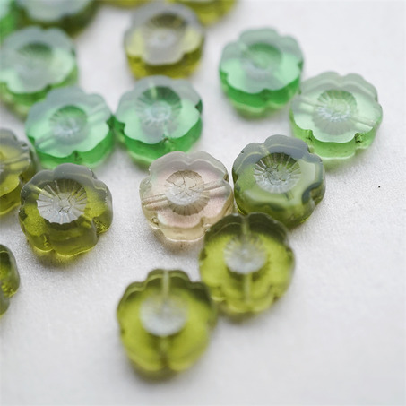 5枚入绝版绿色mix~捷克珠夏威夷小花花花朵琉璃珠玻璃珠DIY串珠材料 14MM-5
