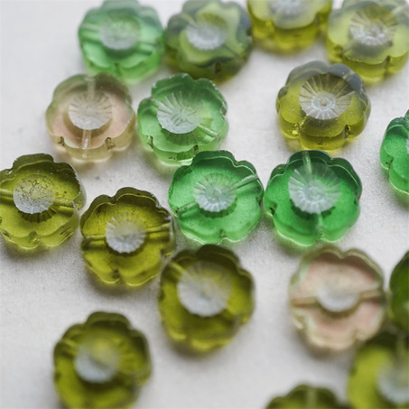 5枚入绝版绿色mix~捷克珠夏威夷小花花花朵琉璃珠玻璃珠DIY串珠材料 14MM-6