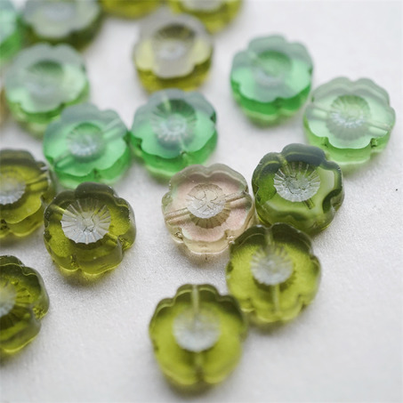 5枚入绝版绿色mix~捷克珠夏威夷小花花花朵琉璃珠玻璃珠DIY串珠材料 14MM-7