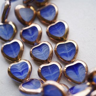 蓝色调mix玫瑰金边~桃心复古少女边框爱心珠捷克玻璃琉璃珠 15MM