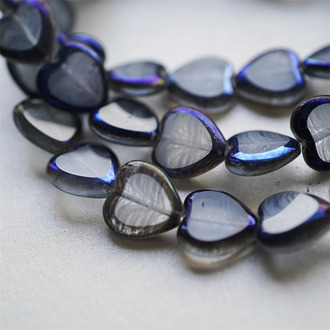 雾霾蓝渐变斑驳金属边~桃心复古少女边框爱心珠捷克玻璃琉璃珠 15MM