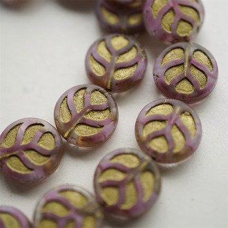 透明粉色渐变mix~质感树叶扁圆珠捷克珠玻璃琉璃珠 14MM