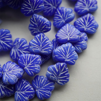 克莱因蓝渐变mix雪叶~树叶捷克珠玻璃琉璃珠 11X13MM