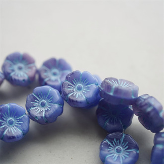 绝版蓝紫色渐变花花可爱~夏威夷小花常规花珠捷克珠玻璃琉璃珠 12MM