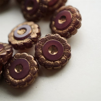 深蛋白粉光泽金属边~高定向日葵花花捷克珠玻璃琉璃珠 19MM