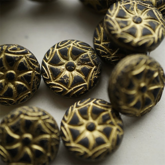 雾面黑色描金~贝壳海洋生物扁圆捷克珠玻璃琉璃珠 19MM