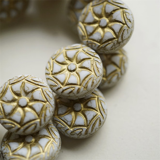 雾面白色描金~贝壳海洋生物扁圆捷克珠玻璃琉璃珠 19MM