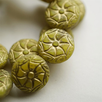 雾面黄色描金~贝壳海洋生物扁圆捷克珠玻璃琉璃珠 19MM