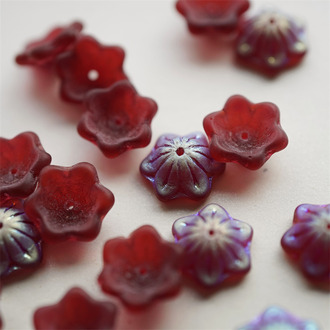 绝版雾面复古深红幻彩~小碗花贝尔铃铛花铃兰捷克珠玻璃琉璃珠 14MM