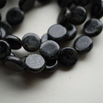 黑色斑驳毕加索效果色~扁圆捷克珠玻璃珠琉璃珠 10MM