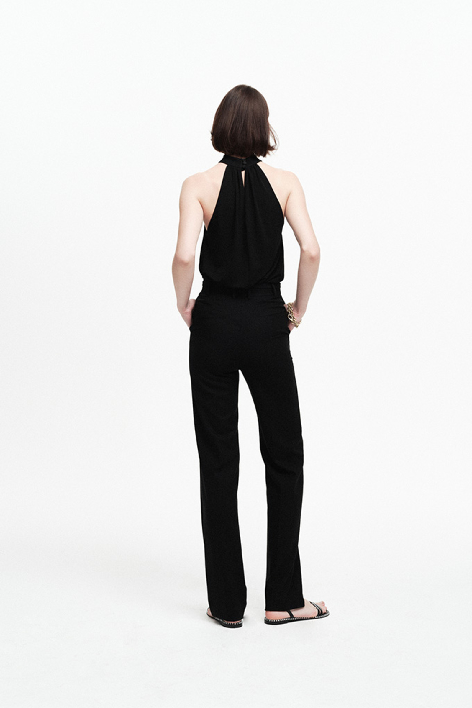 针织褶饰挂脖上衣-2