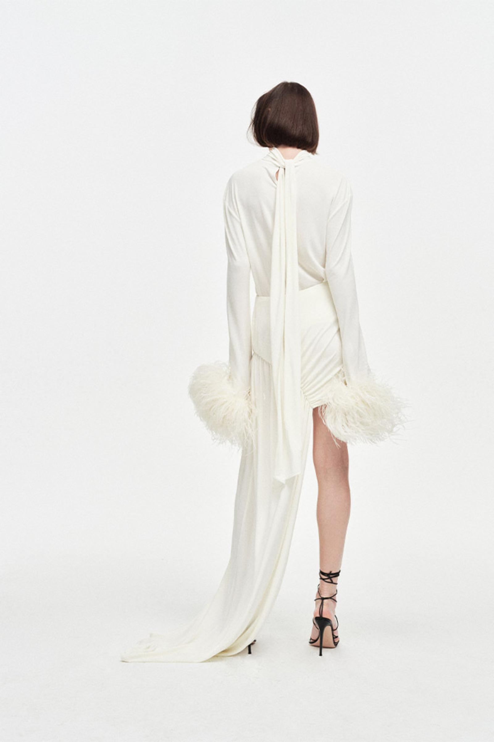 羽毛饰飘带针织上衣-2