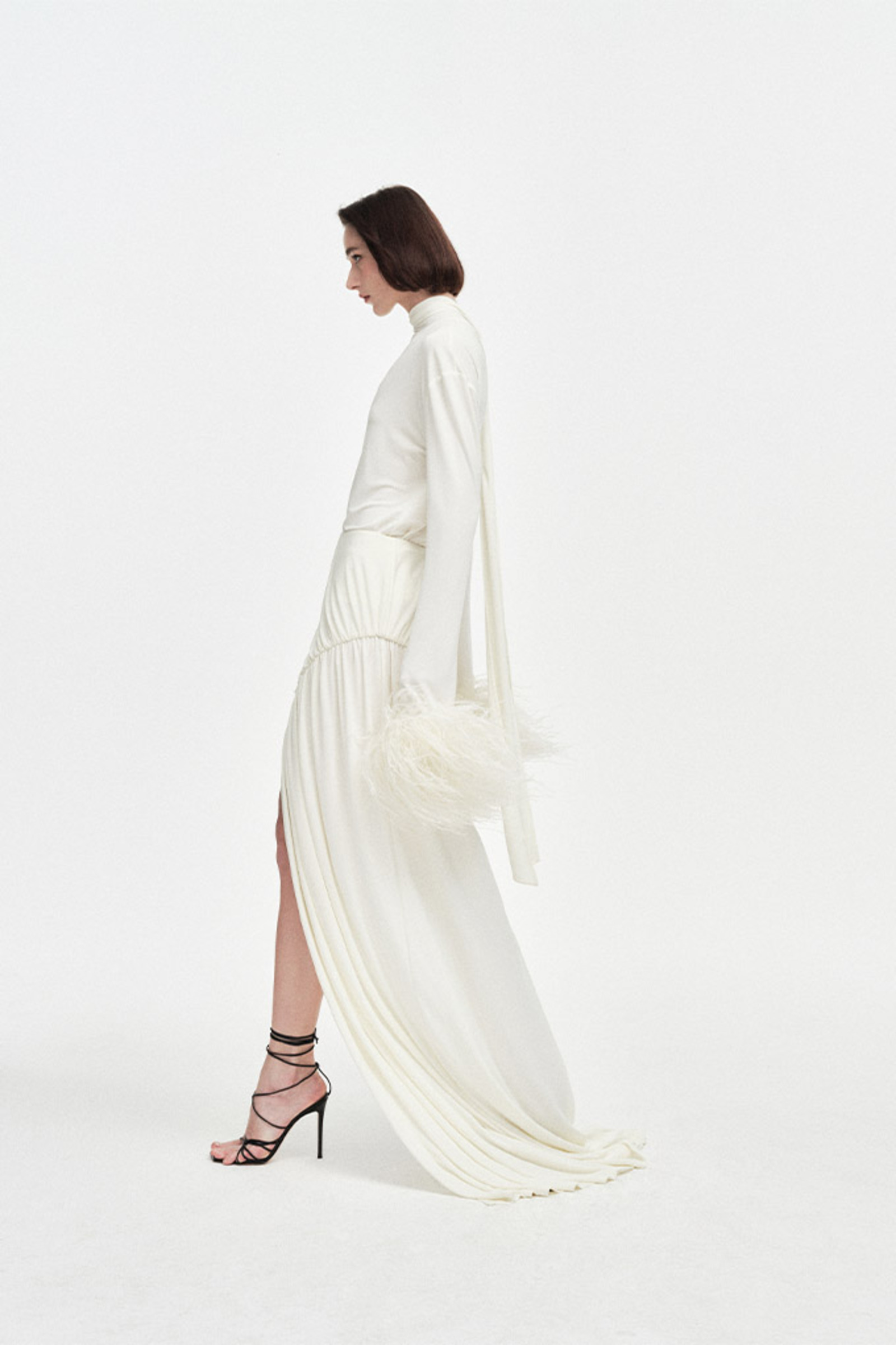 羽毛饰飘带针织上衣-3