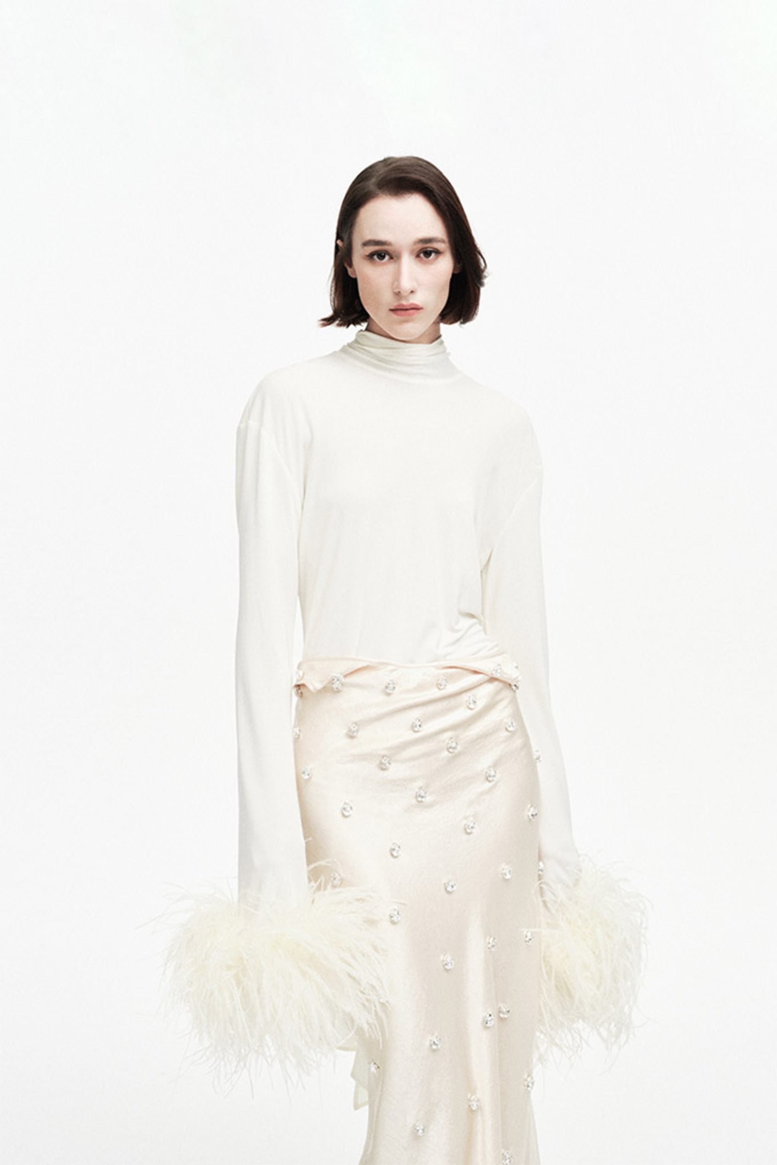 羽毛饰飘带针织上衣-5