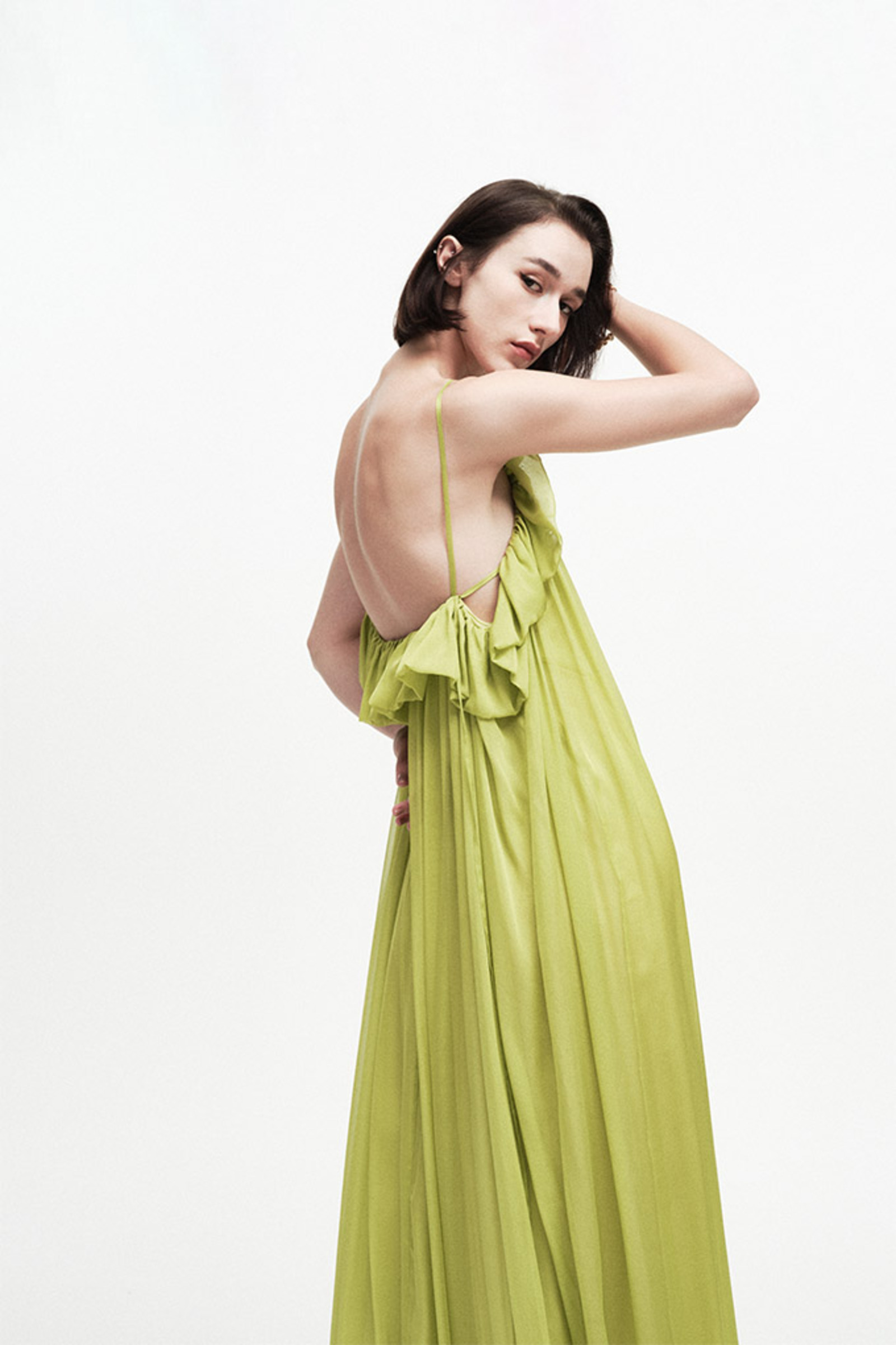 真丝荷叶边连衣裙-3