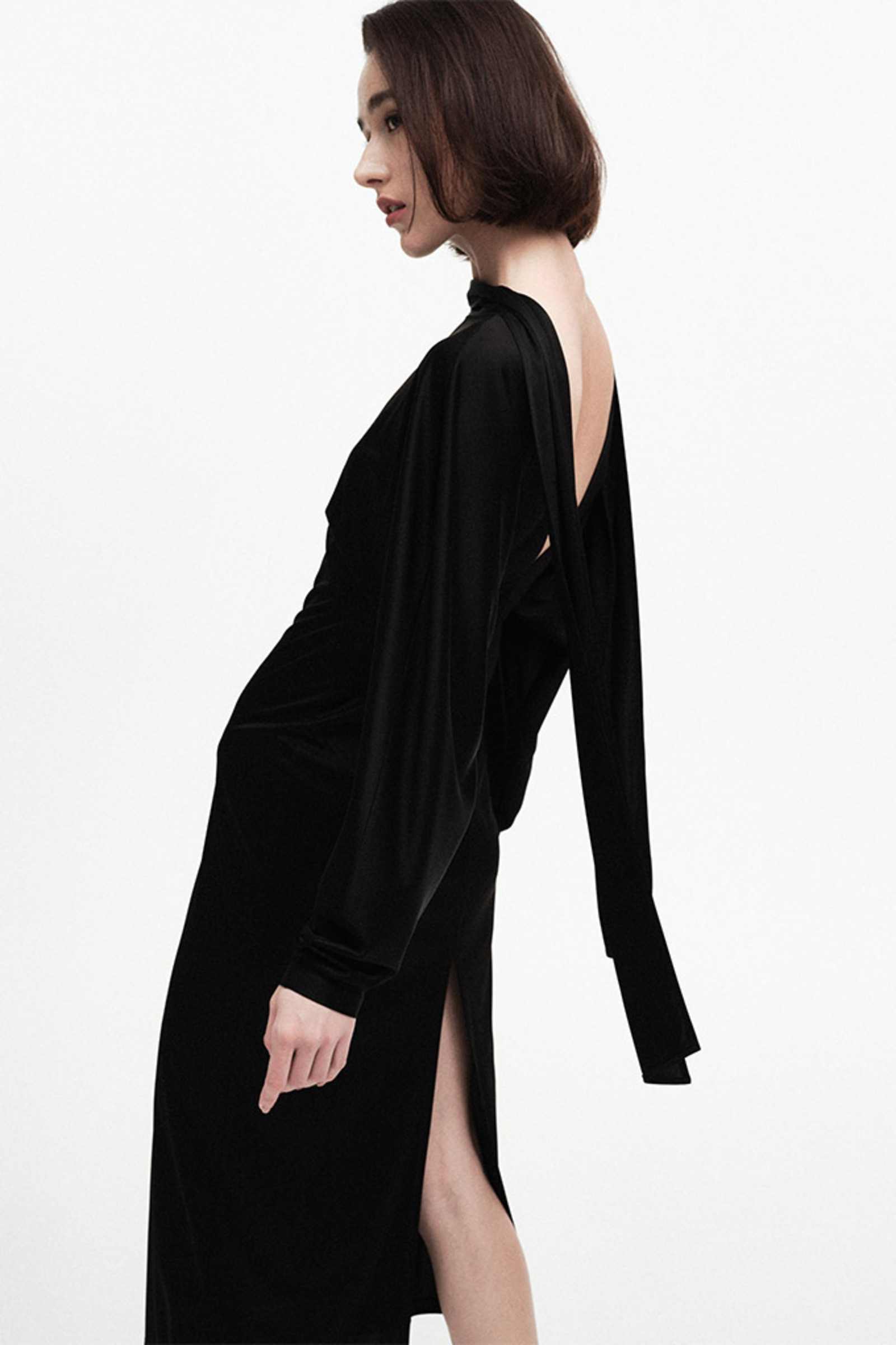 阔袖飘带针织连衣裙-3