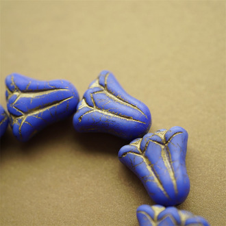 雾面蓝色渐变~肉肉可爱百合花郁金香大号捷克珠玻璃琉璃珠 17MM