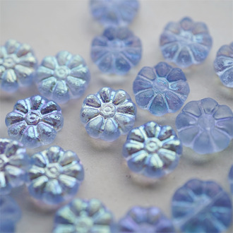 蚀刻浅蓝幻彩色~太阳花扁圆珠捷克珠玻璃琉璃 12MM