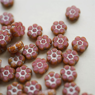 渐变粉色描银色~可爱常规花朵捷克珠玻璃琉璃珠花花 8MM
