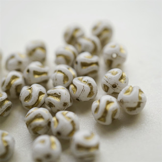 纯白色描金~可爱异形玲珑浮雕捷克珠玻璃珠琉璃珠 8MM