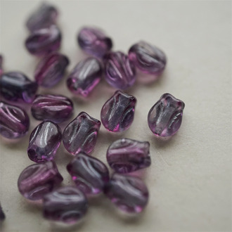 绝美紫粉色渐变描银色~可爱迷你郁金香捷克珠玻璃琉璃 9X7MM