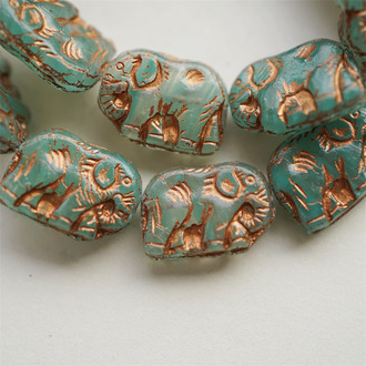 翠玉绿渐变玫瑰金~ 大象可爱吉象佛牌新中式风捷克珠玻璃琉璃珠 19X14MM