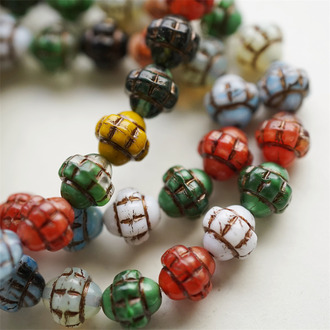 5枚入！mix彩色古铜色~陀螺UFO土星捷克珠玻璃琉璃珠 10X10MM