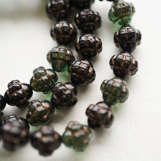5枚入！mix黑绿古铜色~陀螺UFO土星捷克珠玻璃琉璃珠 10X10MM