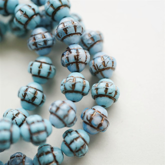 5枚入！mix蓝色系古铜色~陀螺UFO土星捷克珠玻璃琉璃珠 10X10MM