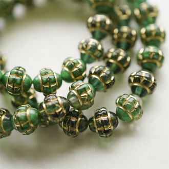 5枚入！mix绿色描金色~陀螺UFO土星捷克珠玻璃琉璃珠 10X10MM