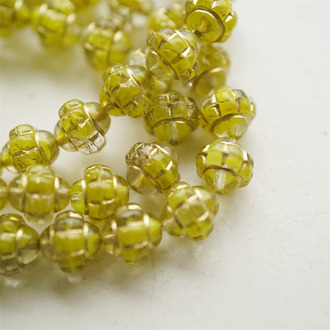 透明柠檬黄夹心描金色~陀螺UFO土星捷克珠玻璃琉璃珠 10X10MM