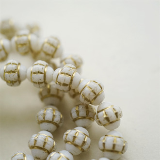 纯白色描金色~陀螺UFO土星捷克珠玻璃琉璃珠 10X10MM