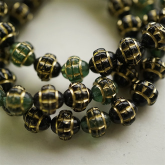 5枚入！mix深绿描金色~陀螺UFO土星捷克珠玻璃琉璃珠 10X10MM