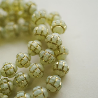 蛋白色渐变描金色~陀螺UFO土星捷克珠玻璃琉璃珠 10X10MM
