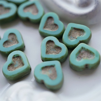 松石绿毕加索做旧色~少女爱心捷克珠玻璃琉璃串珠 14X12MM