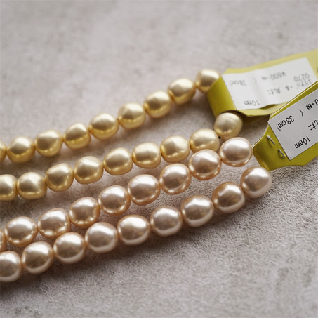 香槟粉金色光泽异形椭圆珠~日本进口高品质配件树脂珠 10MM 展会限定-1