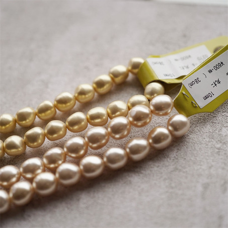 香槟粉金色光泽异形椭圆珠~日本进口高品质配件树脂珠 10MM 展会限定