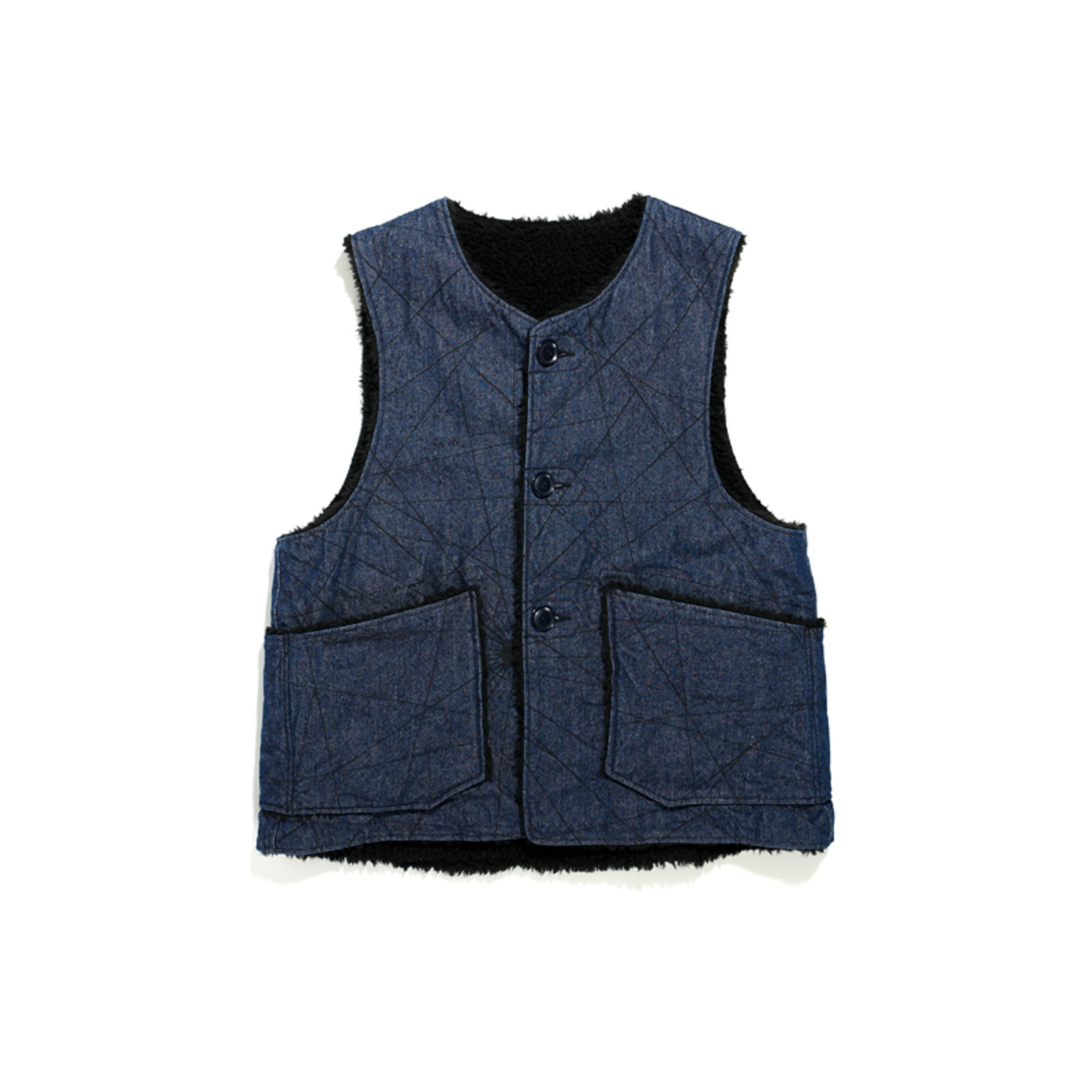 ENGINEERED GARMENTS 22AW Over Vest-Indigo Nautical Print 12oz Denim
