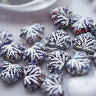 复古蓝红渐变描银色~树叶捷克珠玻璃琉璃珠 11X13MM