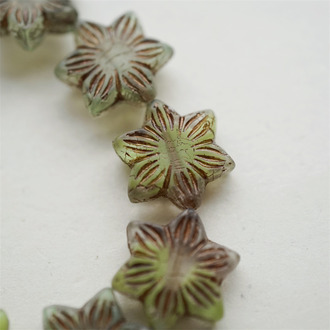 做旧夹心绿mix色~六芒星别致款多角形捷克珠玻璃琉璃珠 16MM