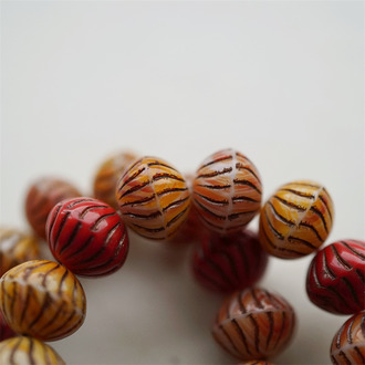 5枚入！红橘色系~条纹捷克扁圆珠算盘珠琉璃珠玻璃珠 12X10MM