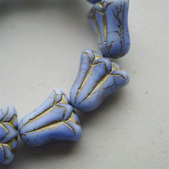 雾面浅baby蓝描金~肉肉可爱百合花郁金香大号捷克珠玻璃琉璃珠 17MM