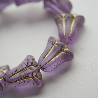 雾面薰衣草紫描金~肉肉可爱百合花郁金香大号捷克珠玻璃琉璃珠 17MM