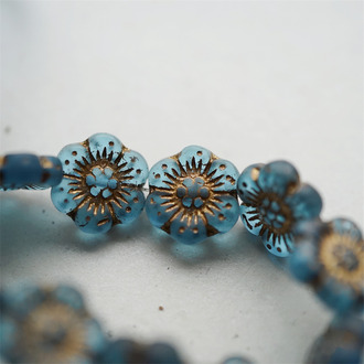 透蓝宝石色描古铜金~小号樱花捷克珠玻璃琉璃 14MM